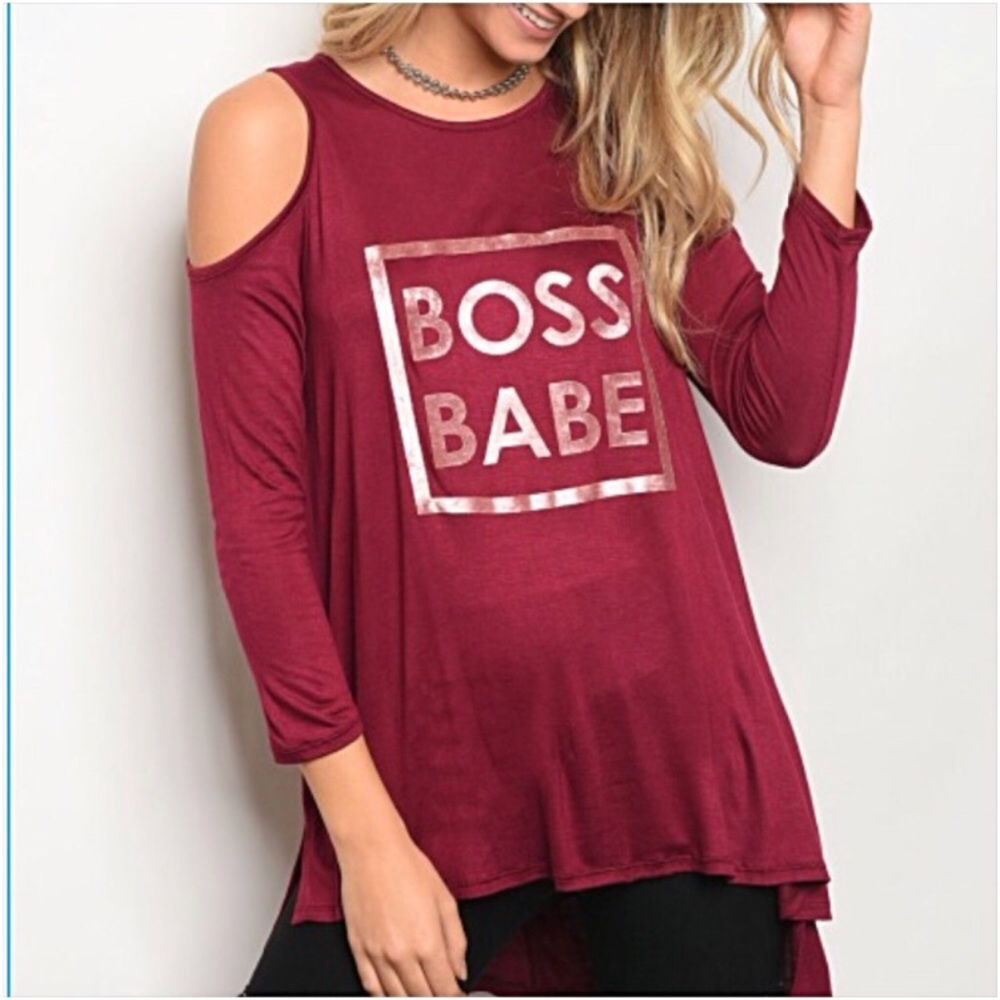 Boss Babe Cold Shoulder Flowy Tunic Tee S - Picture 3 of 5